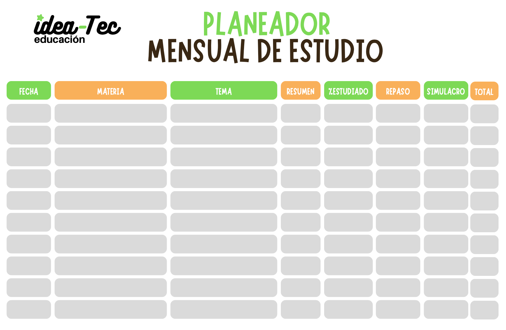 Planeador mensual de estudio para el Icfes